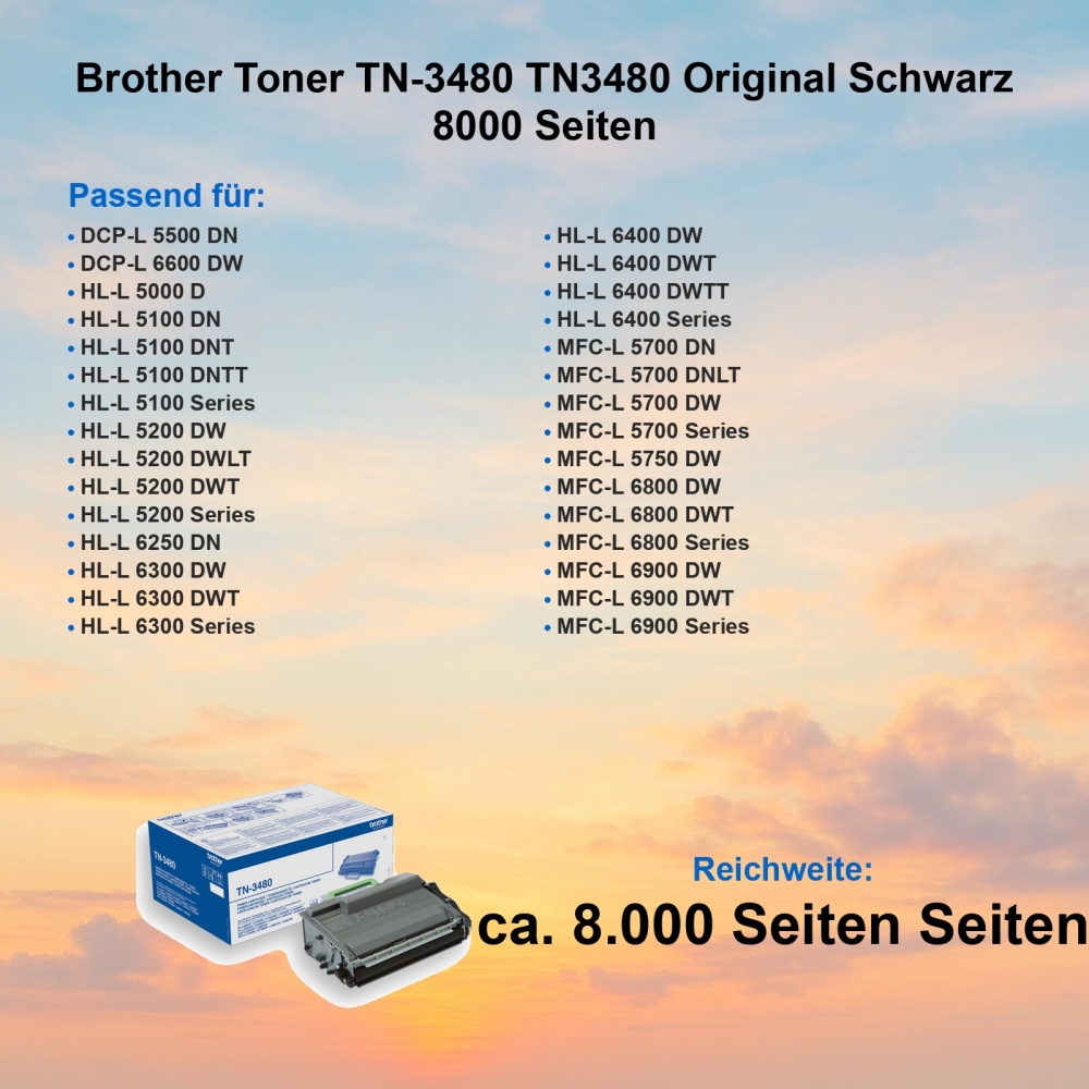 Brother Toner TN-3480 TN3480 Original Schwarz 8000 Seiten