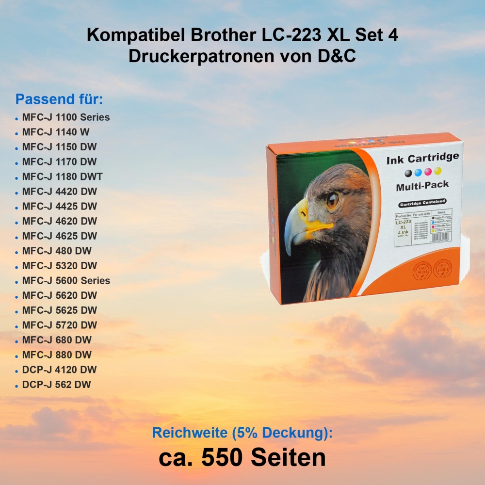 Kompatibel Brother LC-223 XL Set 4 Druckerpatronen von D&C