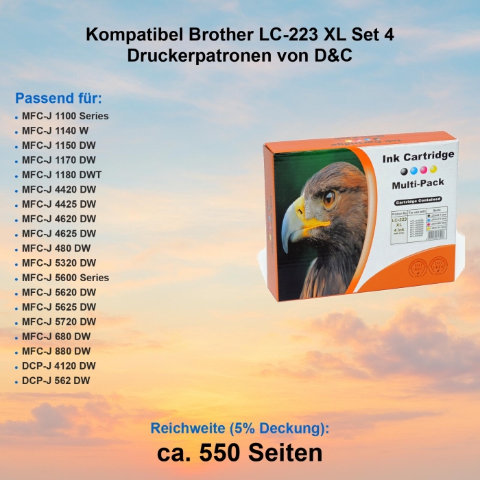 Kompatibel Brother LC-223 XL Set 4 Druckerpatronen von D&C