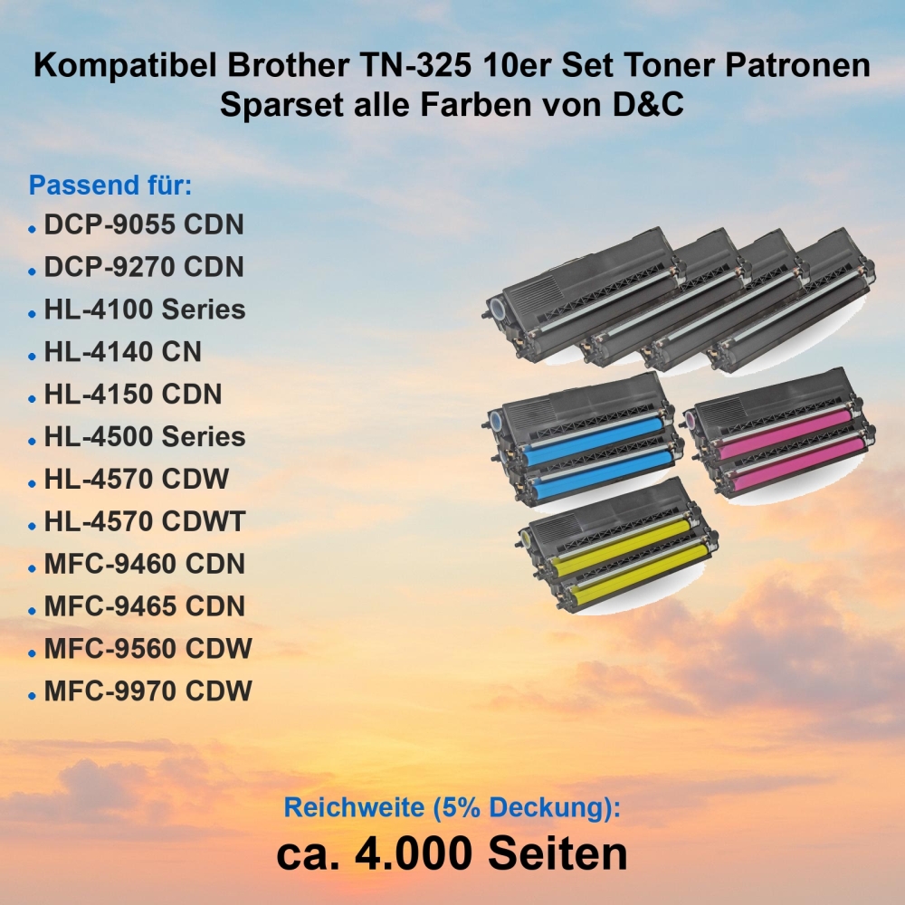 Kompatibel Brother TN-325 10er Set Toner Patronen Sparset alle Farben von D&C