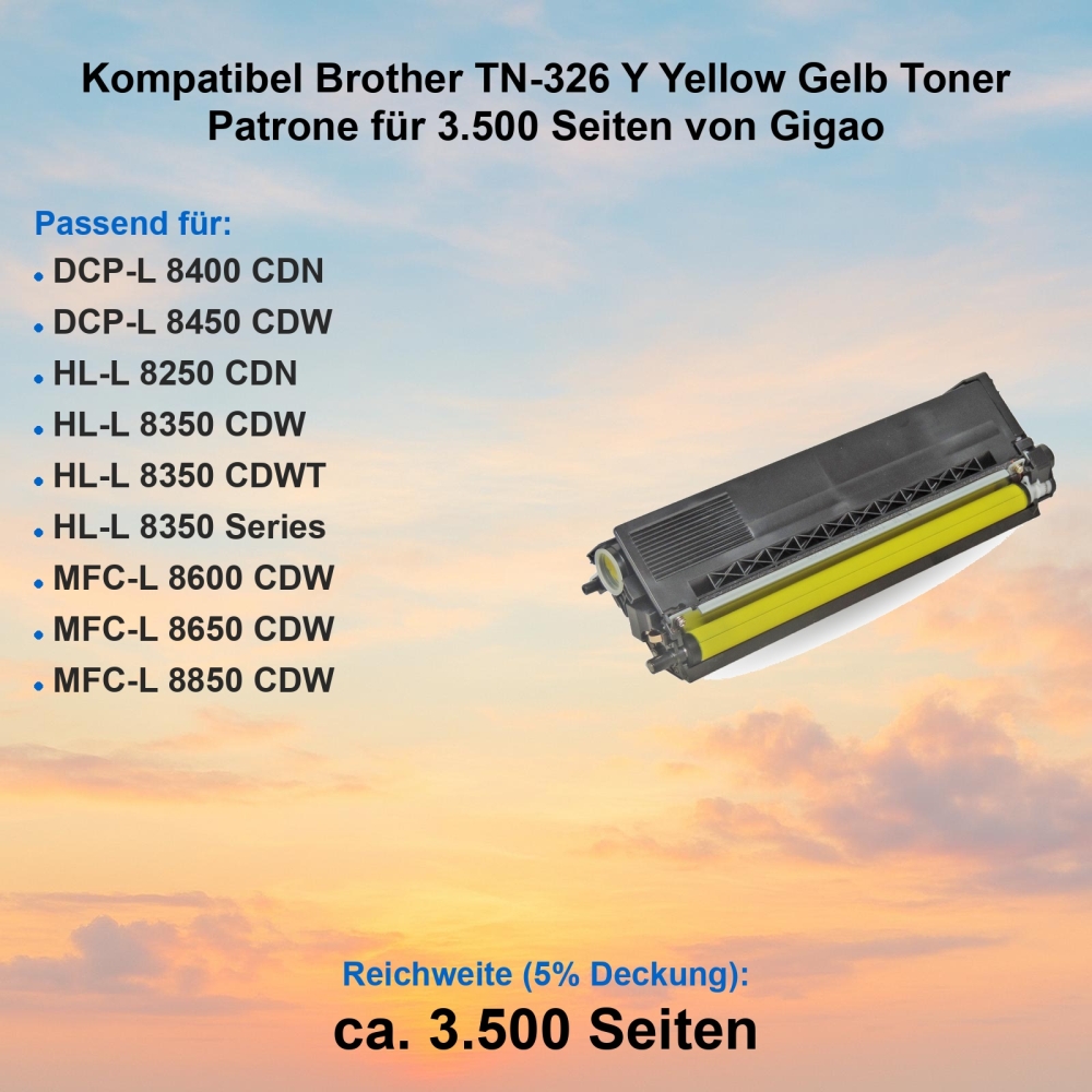 Kompatibel Brother TN-326 Y Yellow Gelb Toner Patrone für 3.500 Seiten von Gigao