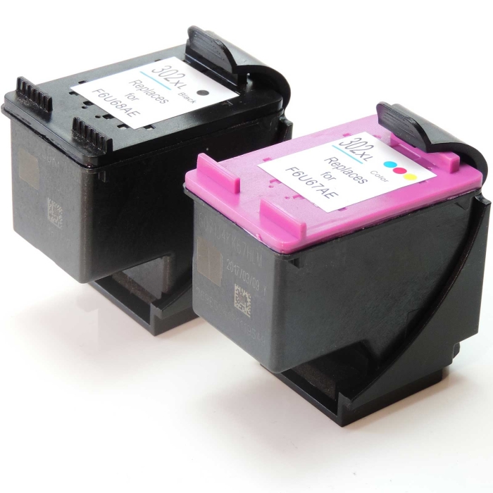 Kompatibel 2er Set HP 302XL BK F6U68AE + 302XL C F6067AE...