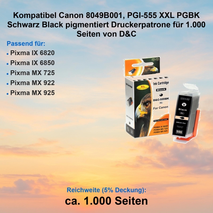 Kompatibel Canon 8049B001, PGI-555 XXL PGBK Schwarz Black...