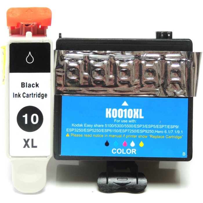 Wiederbefüllt 2er Set Kodak 10XL BK 3949930 + 10XL C 3949922 Druckerpatronen wiederbefüllt Schwarz + alle Farben von Gigao