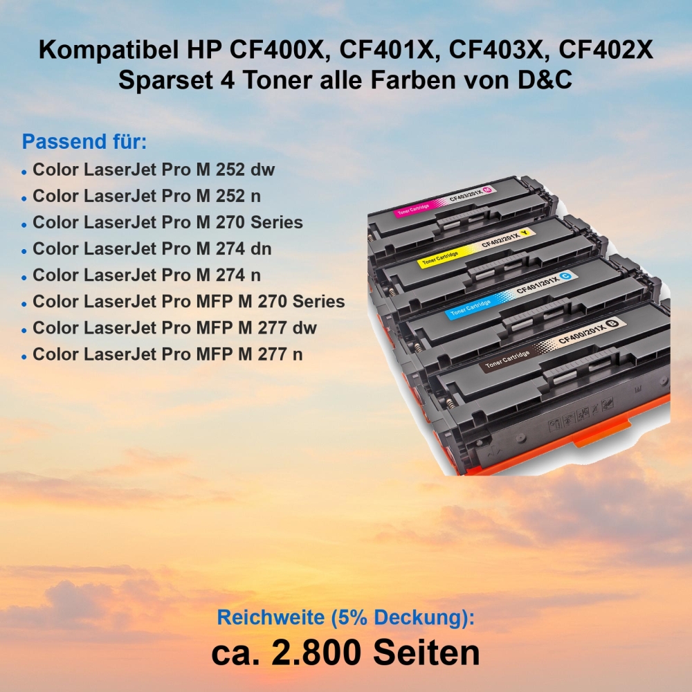 Kompatibel HP CF400X, CF401X, CF403X, CF402X Sparset 4 Toner alle Farben von D&C