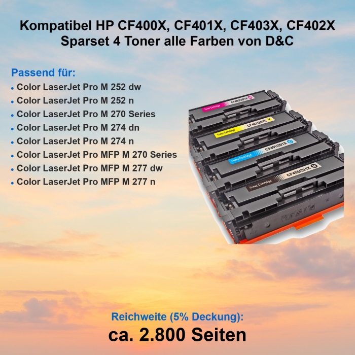 Kompatibel HP CF400X, CF401X, CF403X, CF402X Sparset 4 Toner alle Farben von D&C