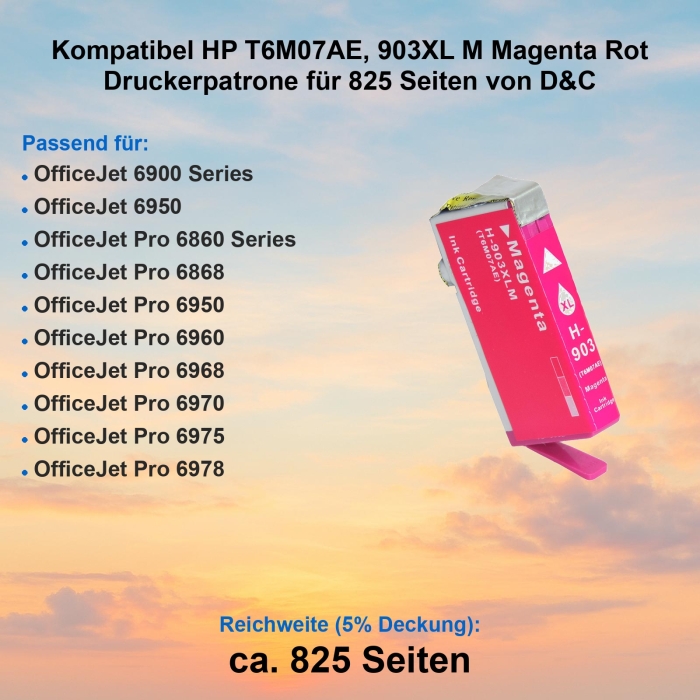 Kompatibel HP T6M07AE, 903XL M Magenta Rot Druckerpatrone für 825 Seiten von D&C