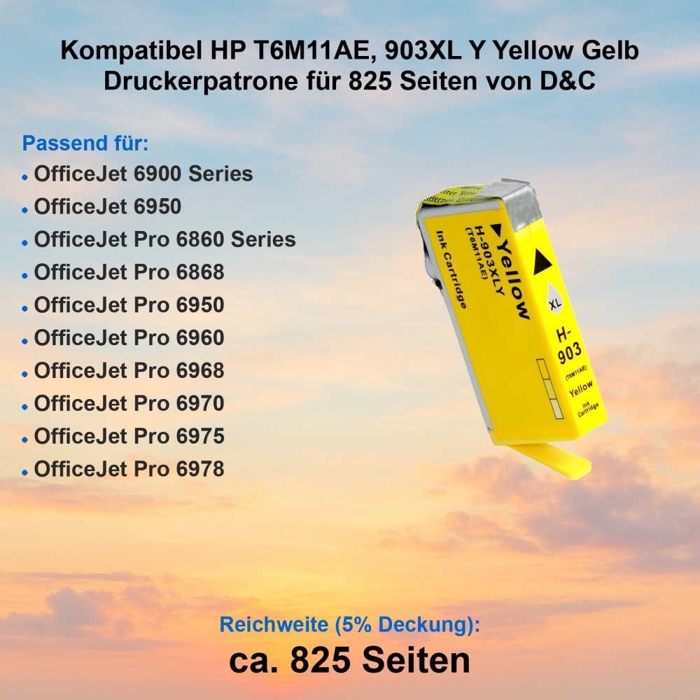 Kompatibel HP T6M11AE, 903XL Y Yellow Gelb Druckerpatrone für 825 Seiten von D&C
