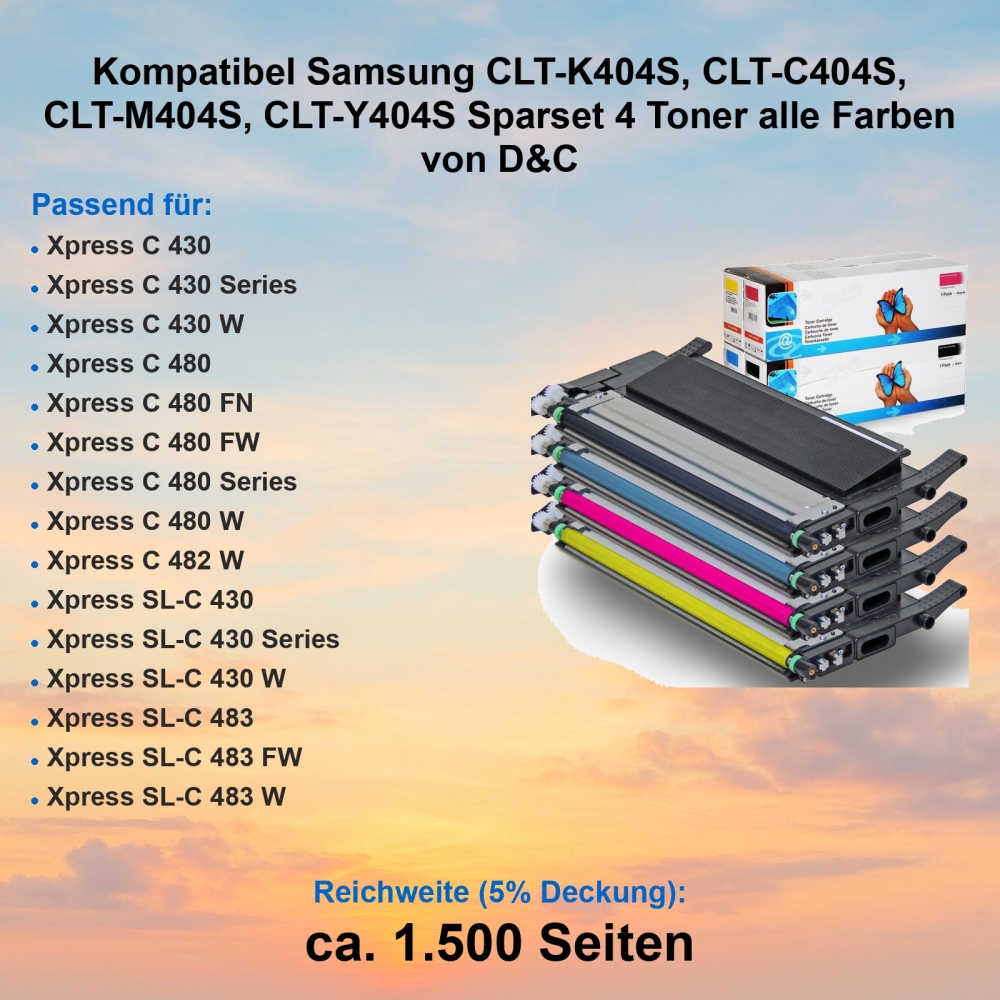 Kompatibel Samsung CLT-K404S, CLT-C404S, CLT-M404S, CLT-Y404S Sparset 4 Toner alle Farben von D&C