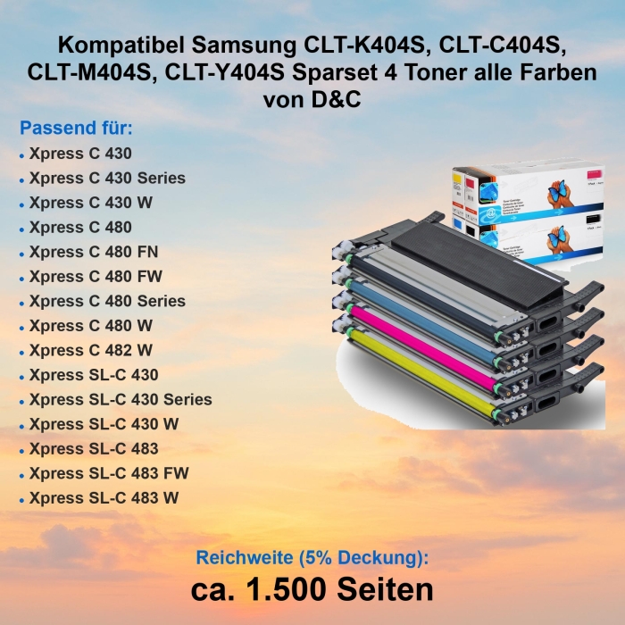 Kompatibel Samsung CLT-K404S, CLT-C404S, CLT-M404S, CLT-Y404S Sparset 4 Toner alle Farben von D&C