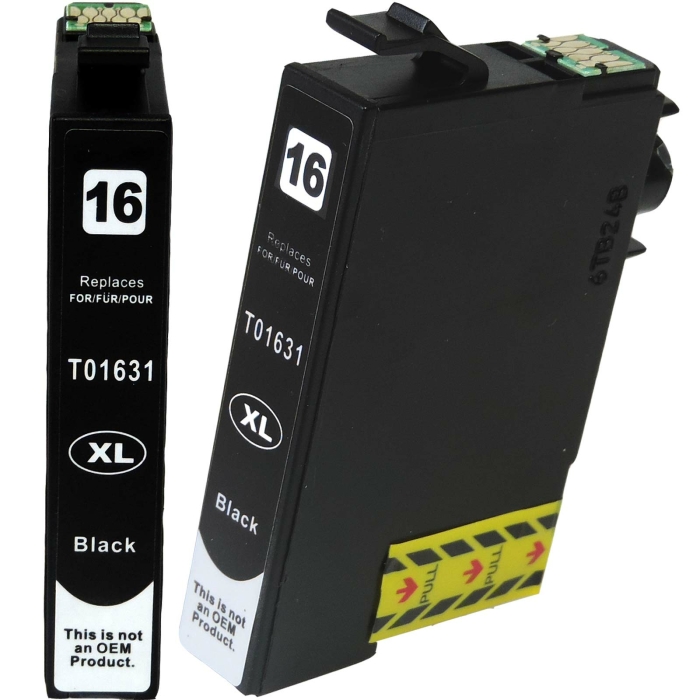 Kompatibel 2x Epson 16XL, T1631, C13T16314010, F&uuml;ller BK Black Multipack schwarze Druckerpatronen je 500 Seiten von D&amp;C