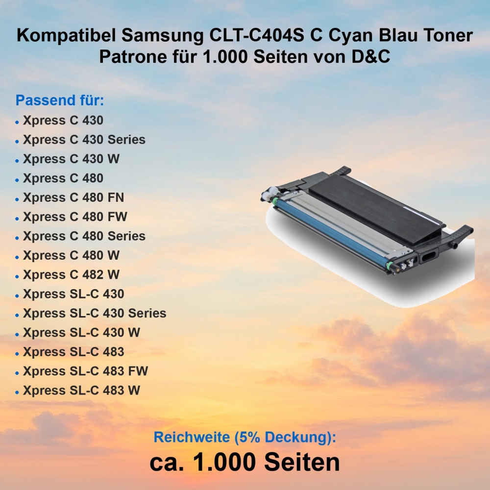 Kompatibel Samsung CLT-C404S C Cyan Blau Toner Patrone für 1.000 Seiten von D&C