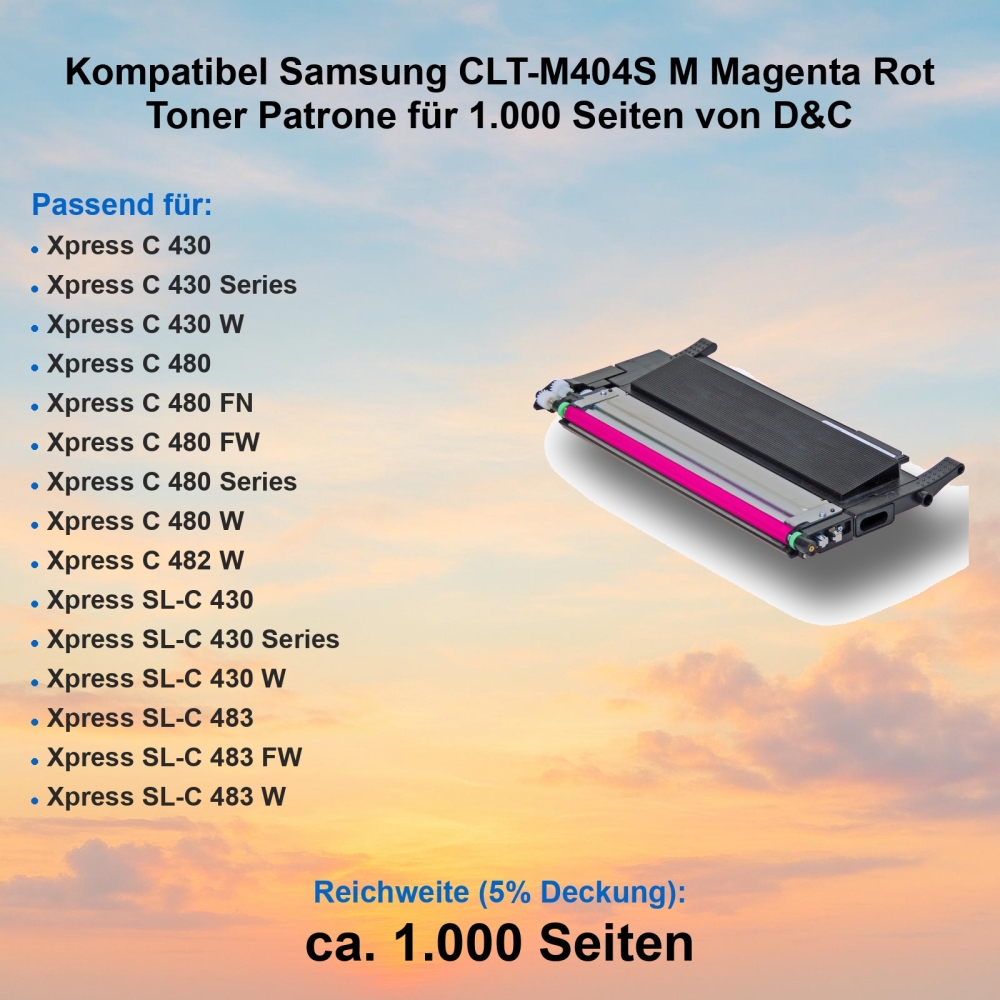 Kompatibel Samsung CLT-M404S M Magenta Rot Toner Patrone für 1.000 Seiten von D&C
