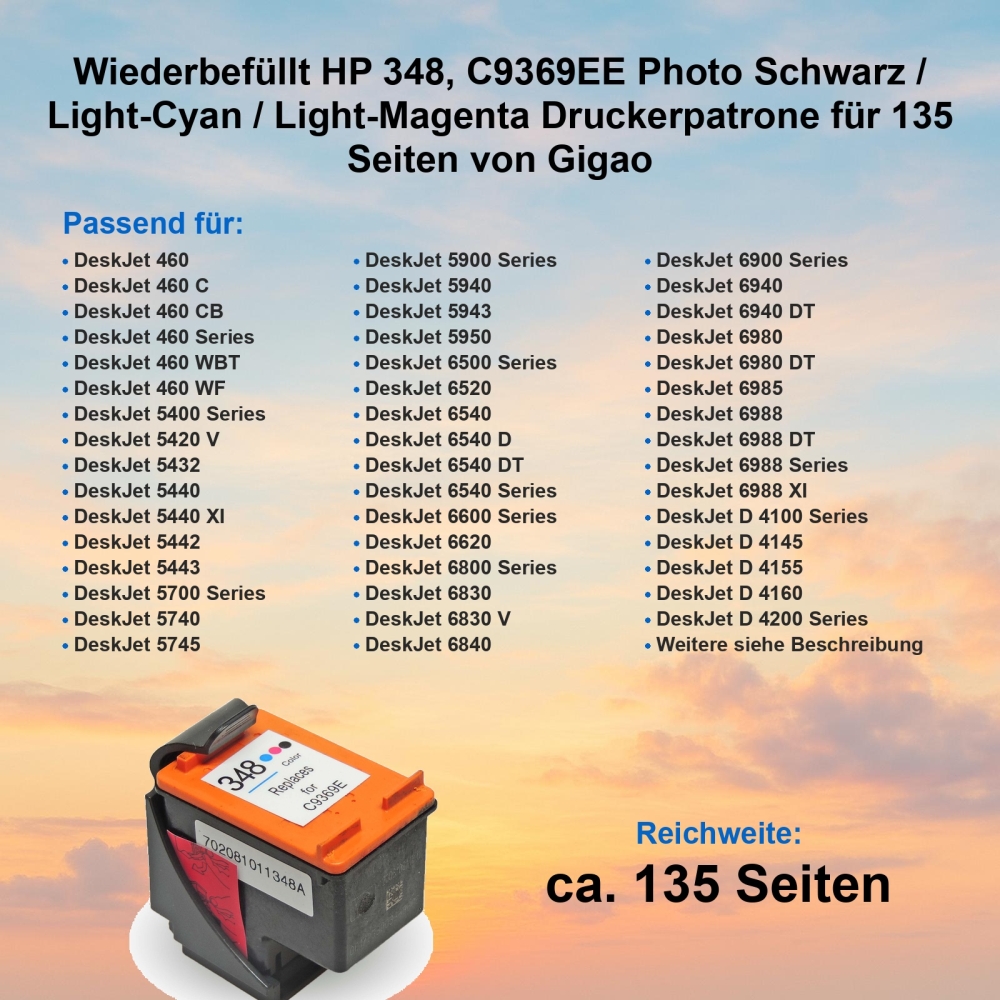 Kompatibel HP 348, C9369EE Photo Schwarz / Light-Cyan / Light-Magenta Druckerpatrone für 135 Seiten von Gigao