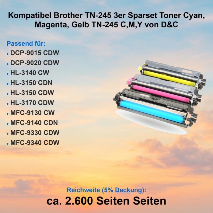 Kompatibel Brother TN-245 cmy 3er Sparset Toner Cyan, Magenta, Gelb TN-245 C,M,Y von D&C