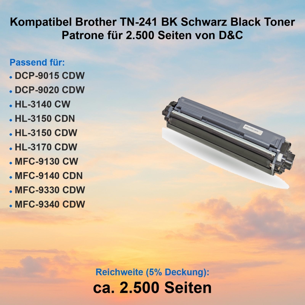 Kompatibel Brother TN-241BK Schwarz Black Toner Patrone für 2.500 Seiten von D&C