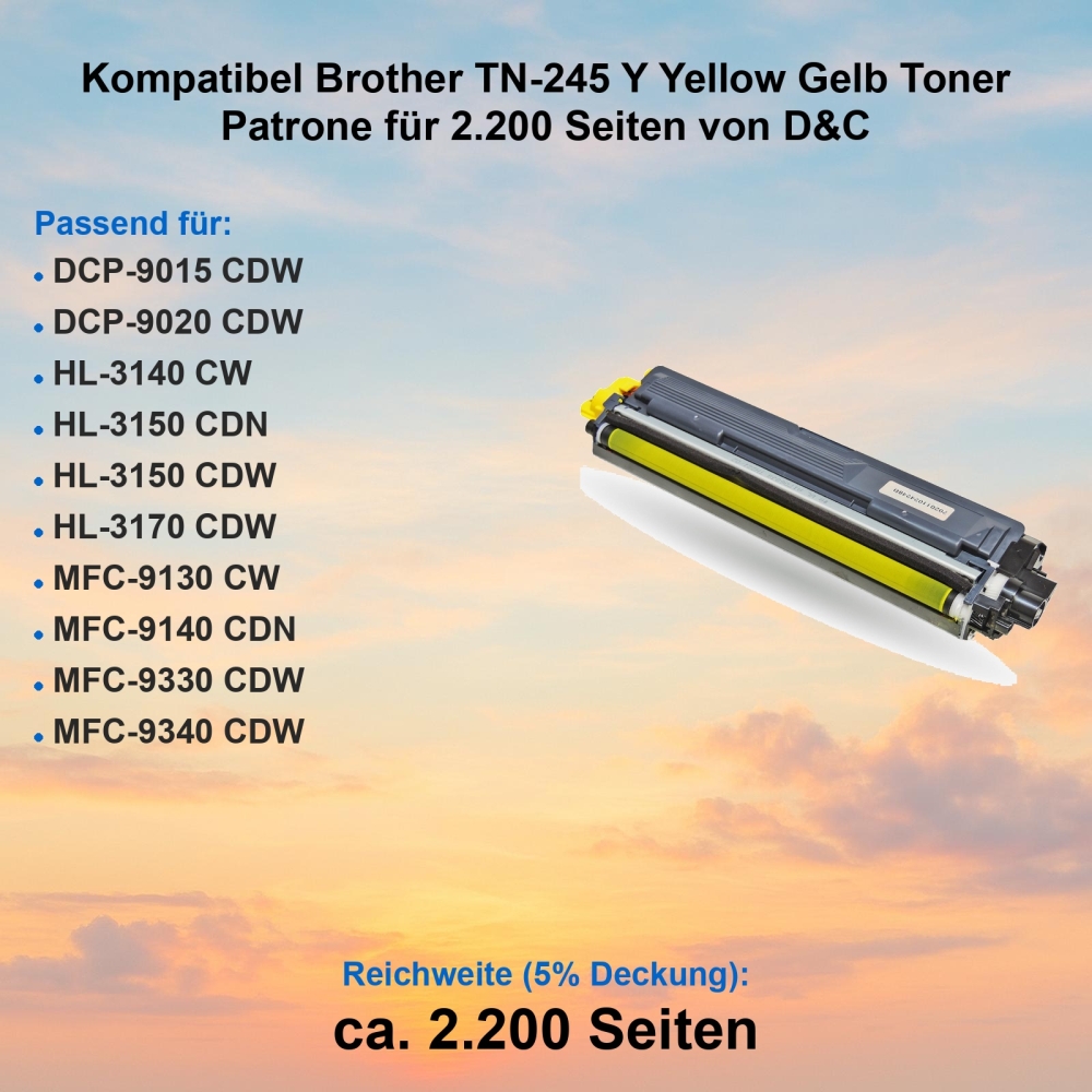 Kompatibel Brother TN-245Y Yellow Gelb Toner Patrone für 2.200 Seiten von D&C