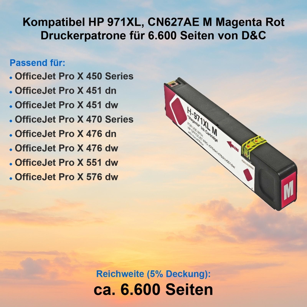 Kompatibel HP 971XL, CN627AE M Magenta Rot Druckerpatrone für 6.600 Seiten von D&C