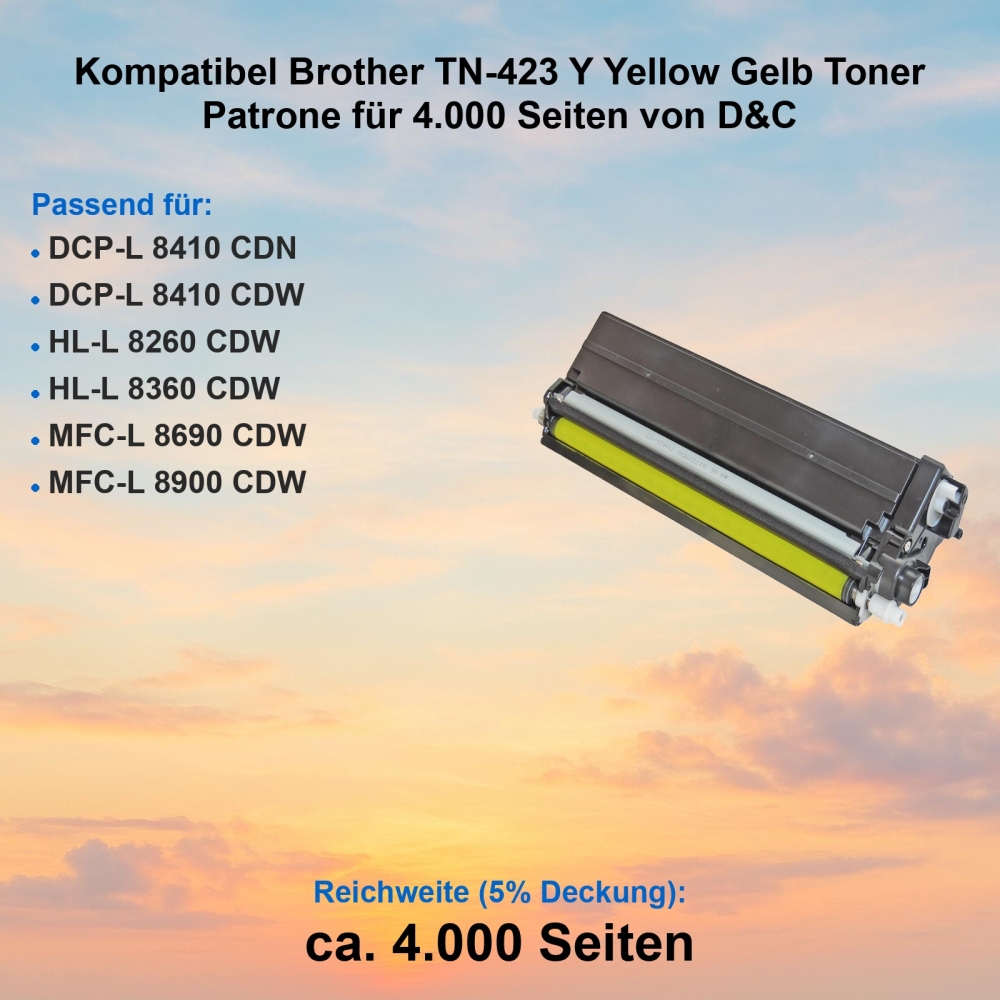 Kompatibel Brother TN-423 Y Yellow Gelb Toner Patrone für 4.000 Seiten von D&C