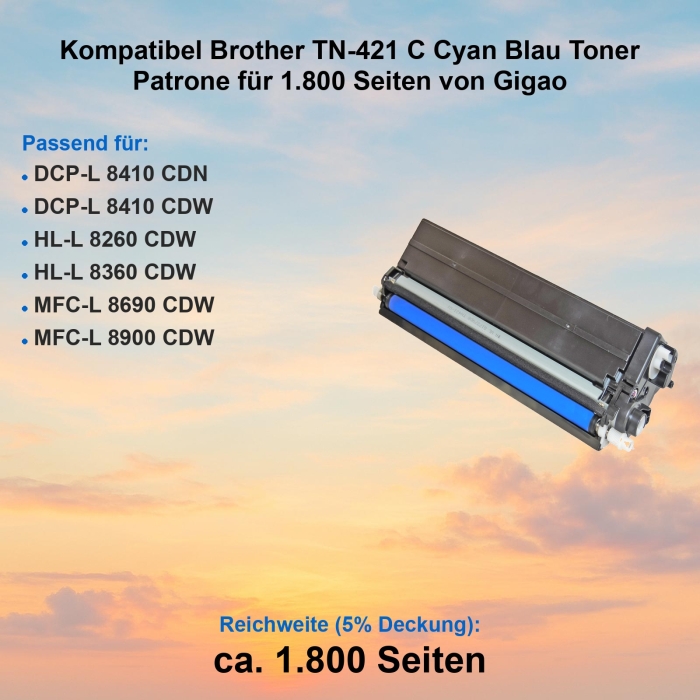 Kompatibel Brother TN-421 C Cyan Blau Toner Patrone...