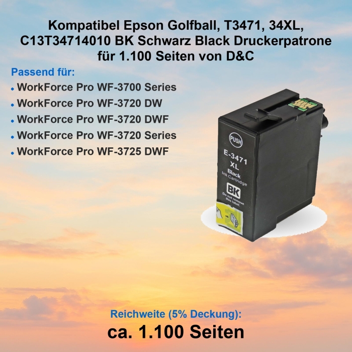 Kompatibel Epson Golfball, T3471, 34XL, C13T34714010 BK...