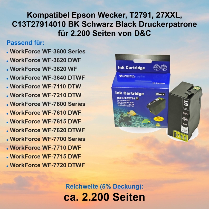 Kompatibel Epson Wecker, T2791, 27XXL, C13T27914010 BK...