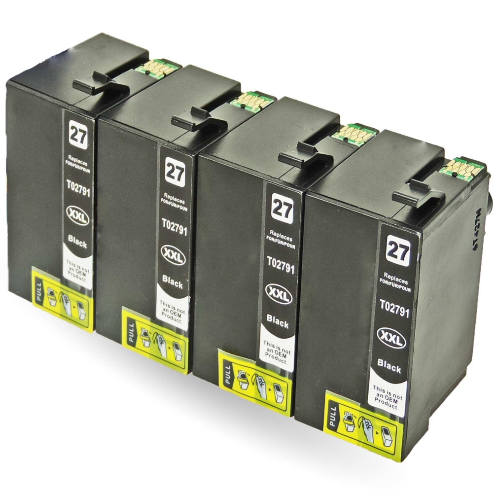 Kompatibel 4x Epson Wecker, T2791, 27XXL, C13T27914010 BK Black Multipack schwarze Druckerpatronen je 2.200 Seiten von D&C