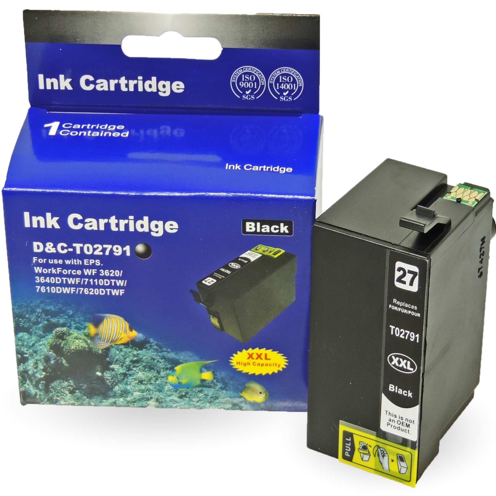 Kompatibel 4x Epson Wecker, T2791, 27XXL, C13T27914010 BK Black Multipack schwarze Druckerpatronen je 2.200 Seiten von D&C