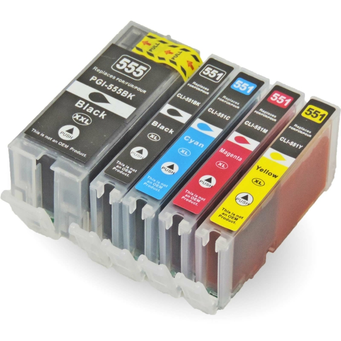 Kompatibel 5er Set Canon CLI-551 XL, PGI-555 XXL Druckerpatronen Tinte von D&C