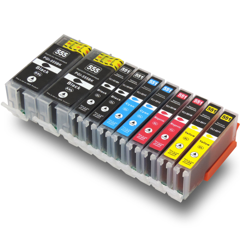 Kompatibel 10er Set Canon PGI-555 XXL, CLI-551 XL Druckerpatronen Tinte alle Farben von D&C