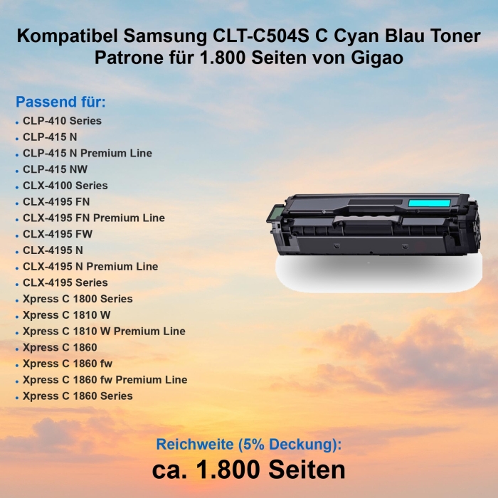Kompatibel Samsung CLT-C504S C Cyan Blau Toner Patrone für 1.800 Seiten von Gigao