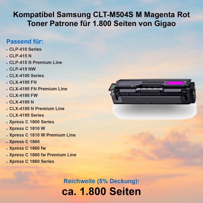 Kompatibel Samsung CLT-M504S M Magenta Rot Toner Patrone für 1.800 Seiten von Gigao