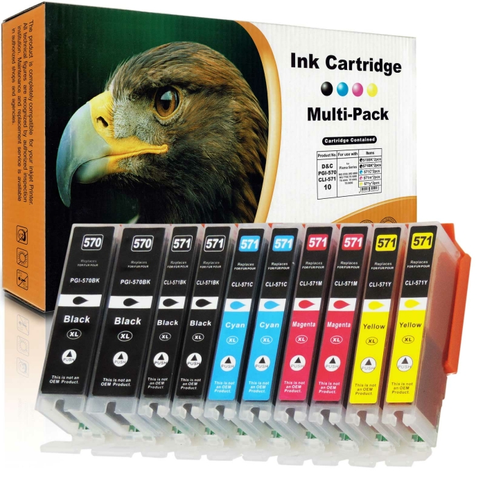 Kompatibel 10er Set Canon CLI-571 XL, PGI-570 XL Druckerpatronen Tinte alle Farben von D&amp;C