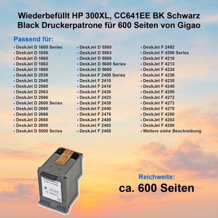 Kompatibel HP 300XL, CC641EE BK Schwarz Black...