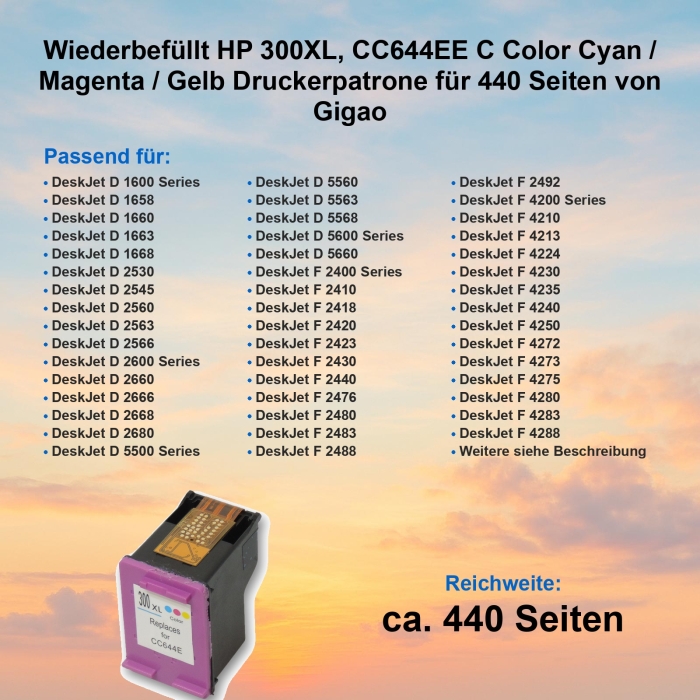 Kompatibel HP 300XL, CC644EE C Color Cyan / Magenta /...