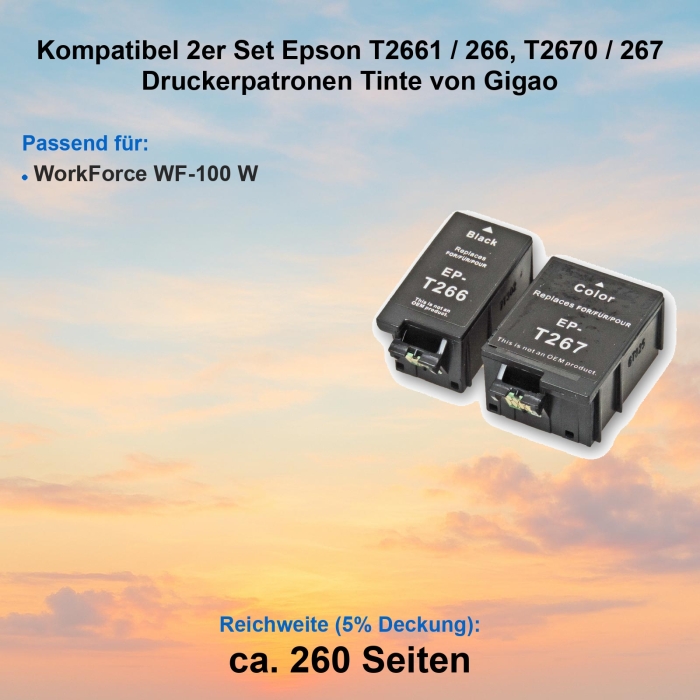 Kompatibel 2er Set Epson T2661 / 266, T2670 / 267 Druckerpatronen Tinte von Gigao