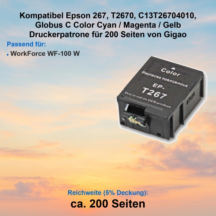 Kompatibel Epson 267, T2670, C13T26704010, Globus C Color Cyan / Magenta / Gelb Druckerpatrone für 200 Seiten von Gigao