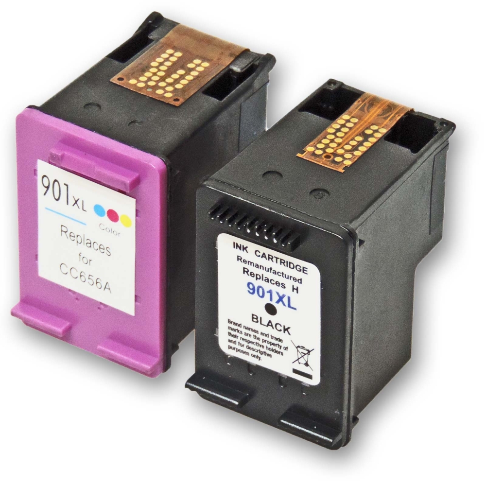Wiederbefüllt 2er Set HP 901XL BK / CC654AE + 901XL C / CC656AE  Druckerpatronen wiederbefüllt Schwarz + alle Farben von Gigao