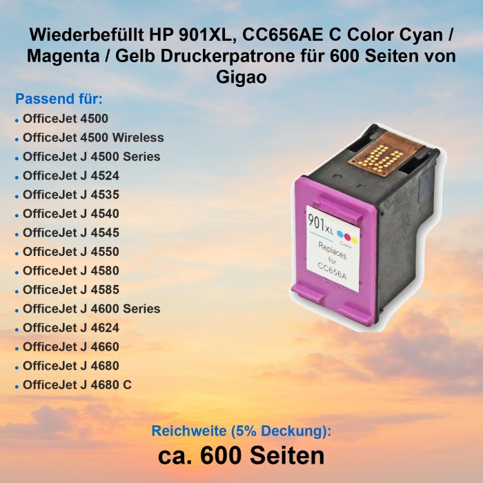 Kompatibel HP 901XL, CC656AE C Color Cyan / Magenta /...