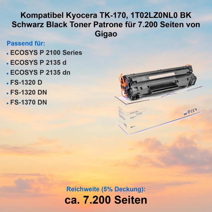 Kompatibel Kyocera TK-170, 1T02LZ0NL0 BK Schwarz Black...