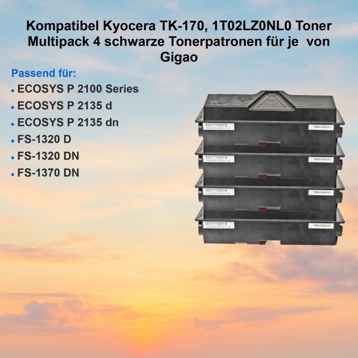 Kompatibel Kyocera TK-170, 1T02LZ0NL0 Toner Multipack 4 schwarze Tonerpatronen für je  von Gigao