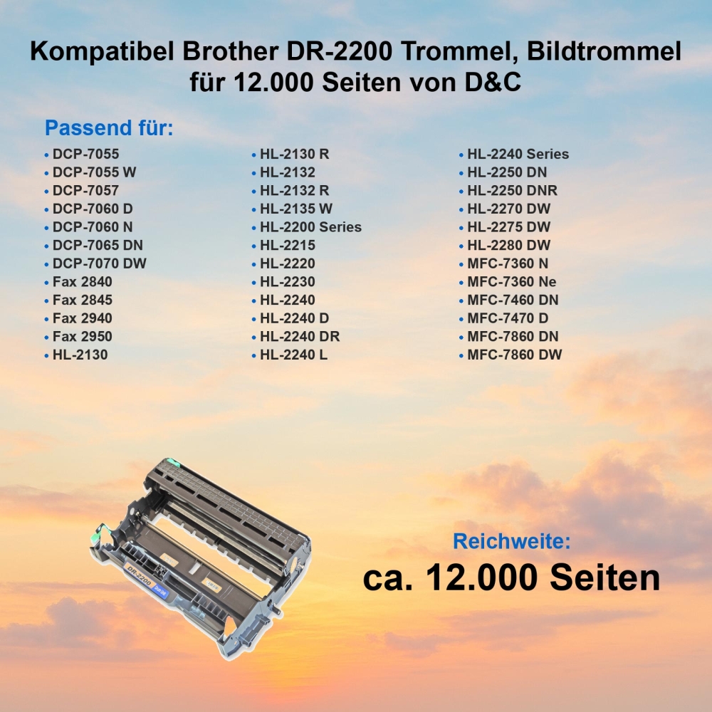 Kompatibel Brother DR-2200 Trommel, Bildtrommel für 12.000 Seiten von D&C