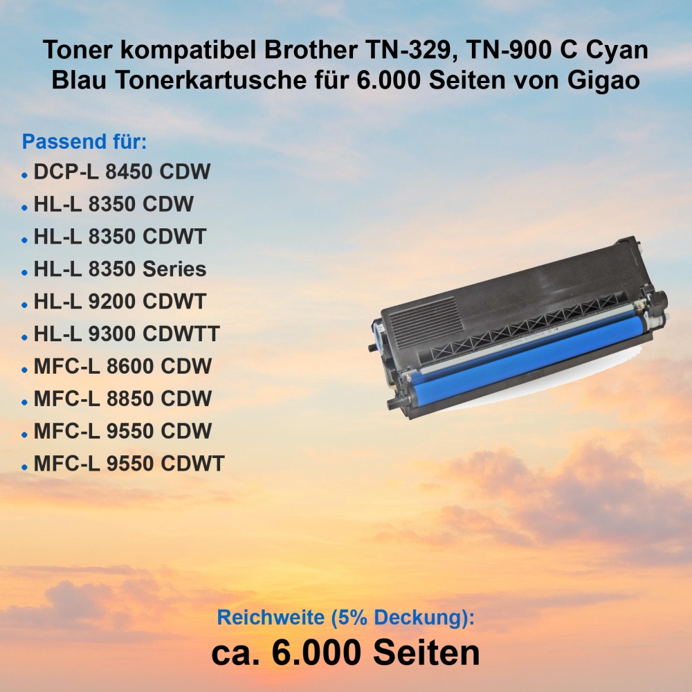 Toner kompatibel Brother TN-329, TN-900 C Cyan Blau Tonerkartusche für 6.000 Seiten von Gigao