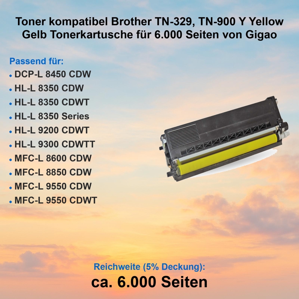 Toner kompatibel Brother TN-329, TN-900 Y Yellow Gelb Tonerkartusche für 6.000 Seiten von Gigao