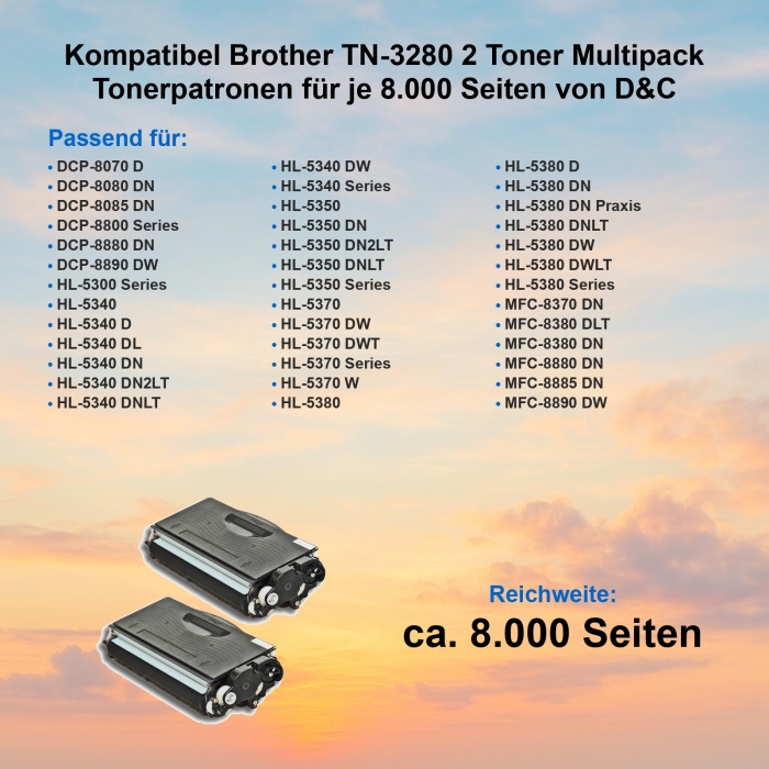 Kompatibel Brother TN-3280 2 Toner Multipack Tonerpatronen für je 8.000 Seiten von D&C