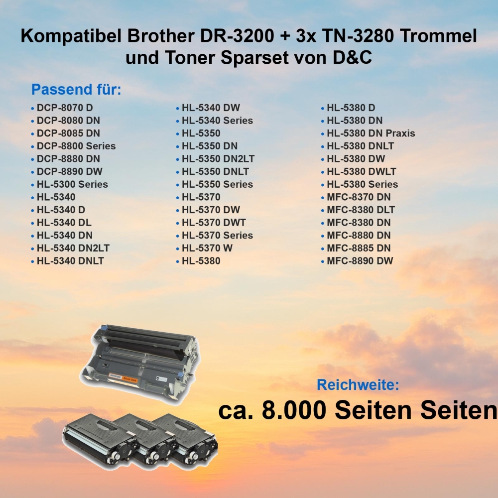 Kompatibel Brother DR-3200 + 3x TN-3280 Trommel und Toner Sparset von D&C