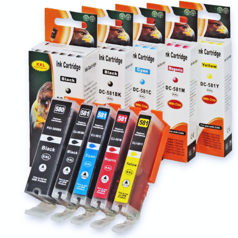 Kompatibel 5er Set Canon CLI-581 XXL, PGI-580 XXL, 2078C005 Druckerpatronen Tinte von D&C