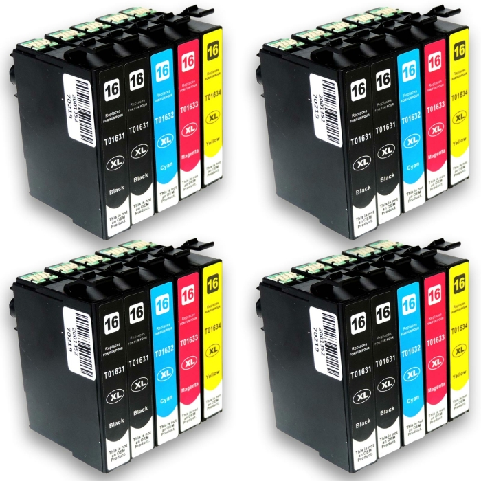 Kompatibel 20er Sparset Epson 16XL, F&uuml;ller, T1636, C13T16364010 Druckerpatronen Tinte alle Farben im Multipack von D&amp;C