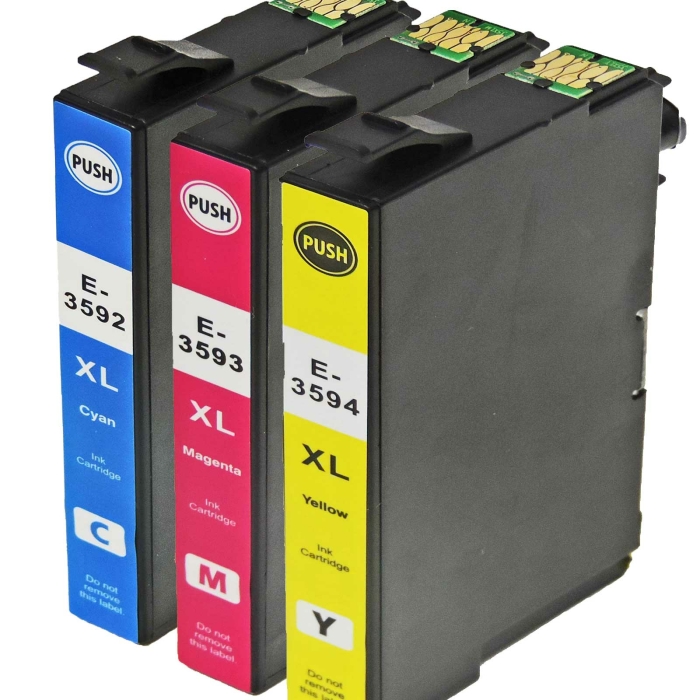 Kompatibel 3er Set Epson Vorhängeschloss, T3592, T3594, T3593, 35XL Druckerpatronen alle 3 Farben Tinte von D&C