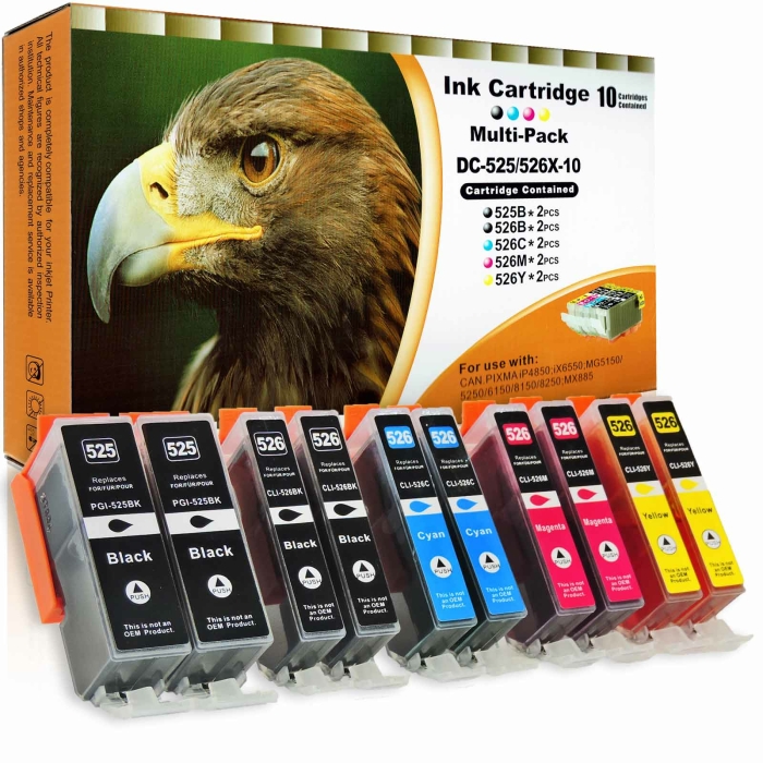 Kompatibel 10er Set Canon PGI-525, CLI-526 Druckerpatronen Tinte alle Farben von D&C